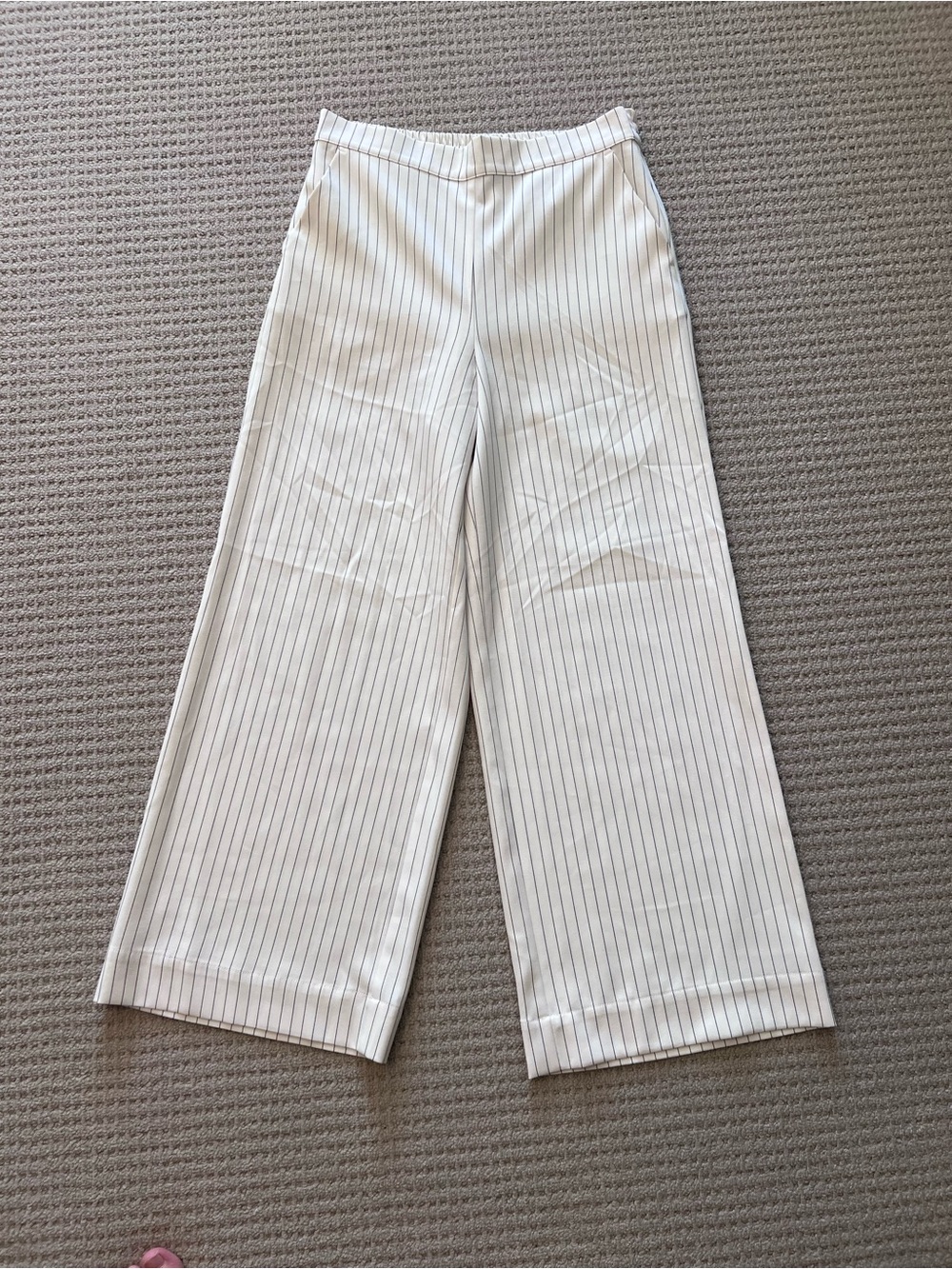 Wide-Leg White Pinstripe Trousers